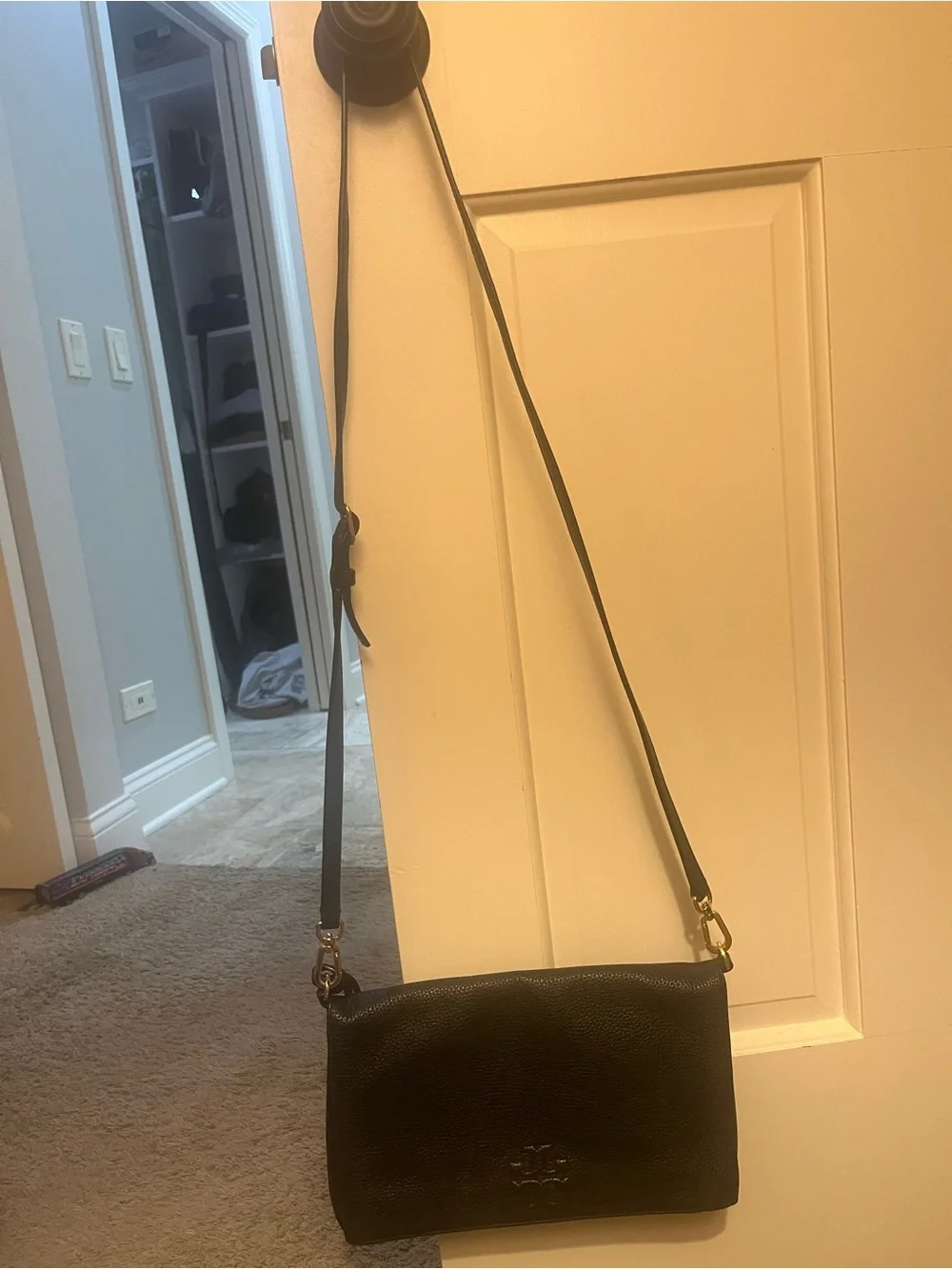 Tory Burch Black Pebbled Leather Crossbody with Gold Hardware
